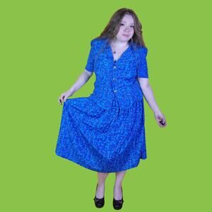 Vintage Blue Purple Floral Blouse and Skirt, 12